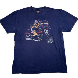 Harley Davidson T-Shirt USA Patriotic Heart of Dixie Biker Men's Size XL Blue